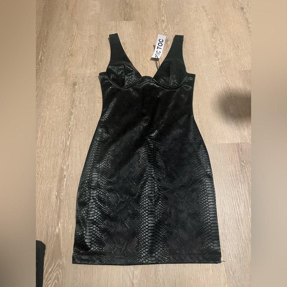 Croc Chic Plunge Mini Dress (Size S, BRAND NEW WITH TAGS)